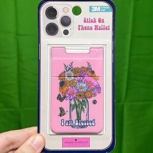 NWT Simply Southern Stick On Cell Phone‎ Wallet “I Am Blessed” Flowers Pink